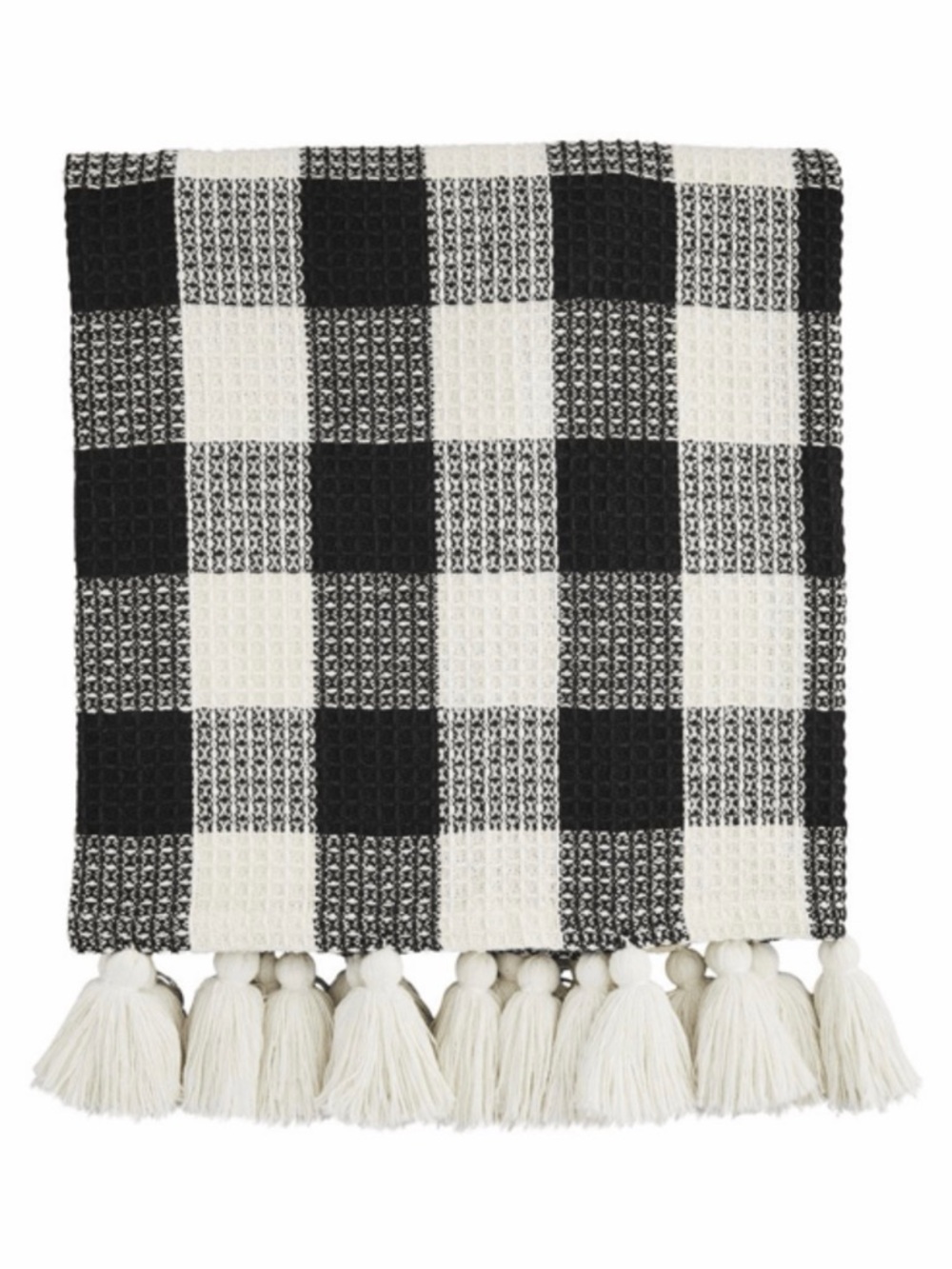 Mud Pie Cream Buffalo Plaid Throw Blanket 50” x 70” Tassel Fringe NWT